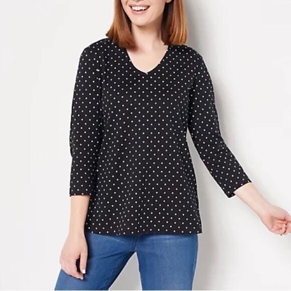 Isaac Mizrahi Live! Printed Pima Cotton V-Neck 3/4-Sleeve Top - Picture 1 of 5